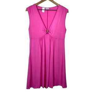 Trina Turk Mini Dress Sz L Pink V-Neck Keyhole‎ Beach Coastal Sleeveless Resort